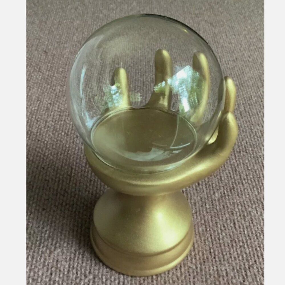 New! Gold Hand Mystical Cloche Glass Ball Display Halloween So Groovy